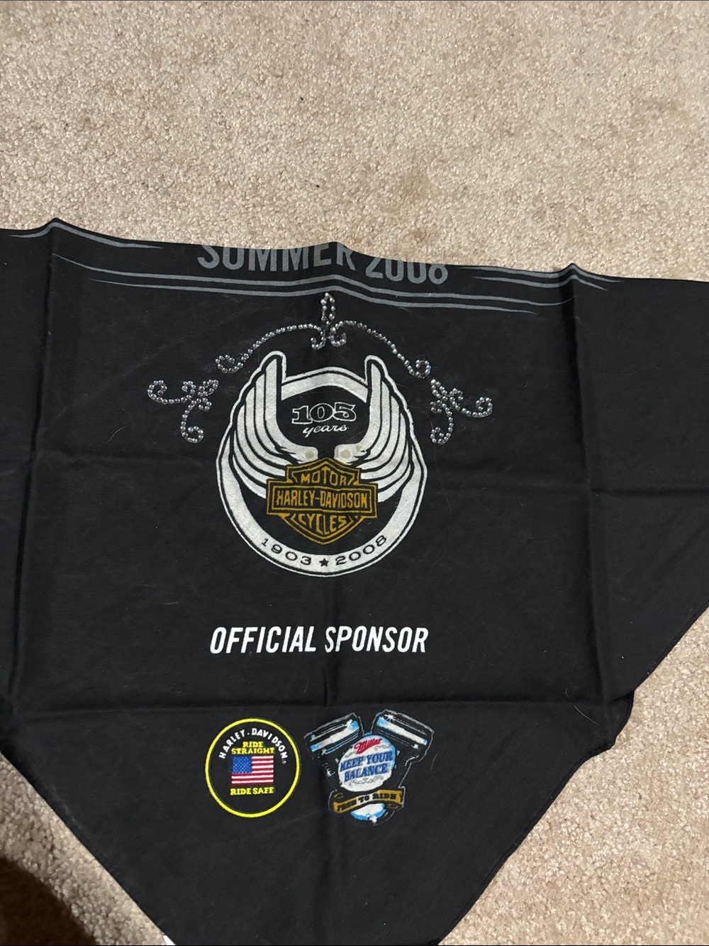 Harley-Davidson Black Bandana with White and Gold Emblems